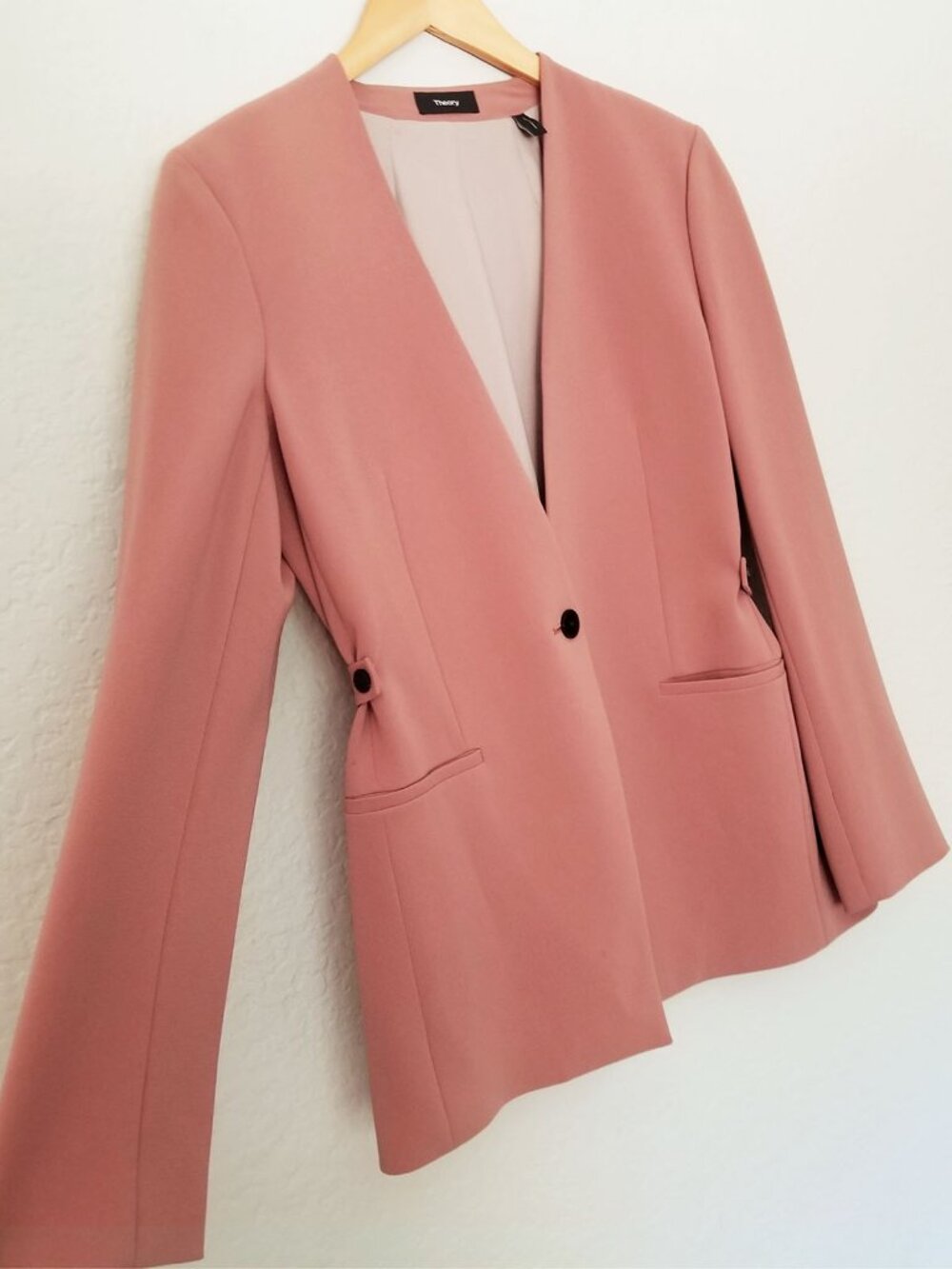 Theory Waist Tab Blazer Jacket 4 in Admiral Crepe Dusty Rose Pink Office $495